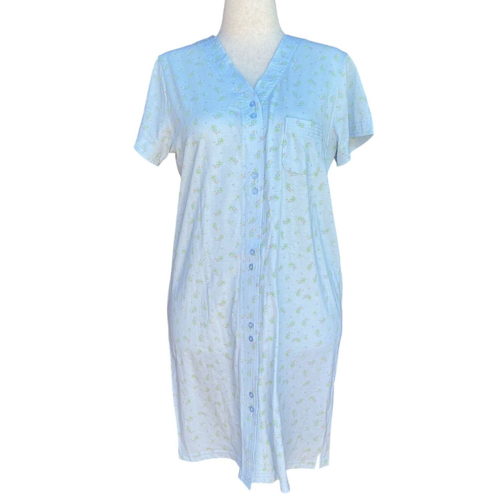 Vintage Simple Pleasures Nightgown Large Blue Floral Button Front Cottagecore‎
